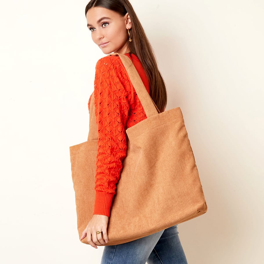 Bolso shopper tejido de canalé Camel Poliéster Imagen4
